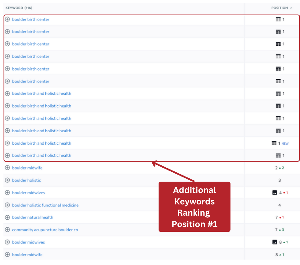 Boulder Birth Seo Metrics 2