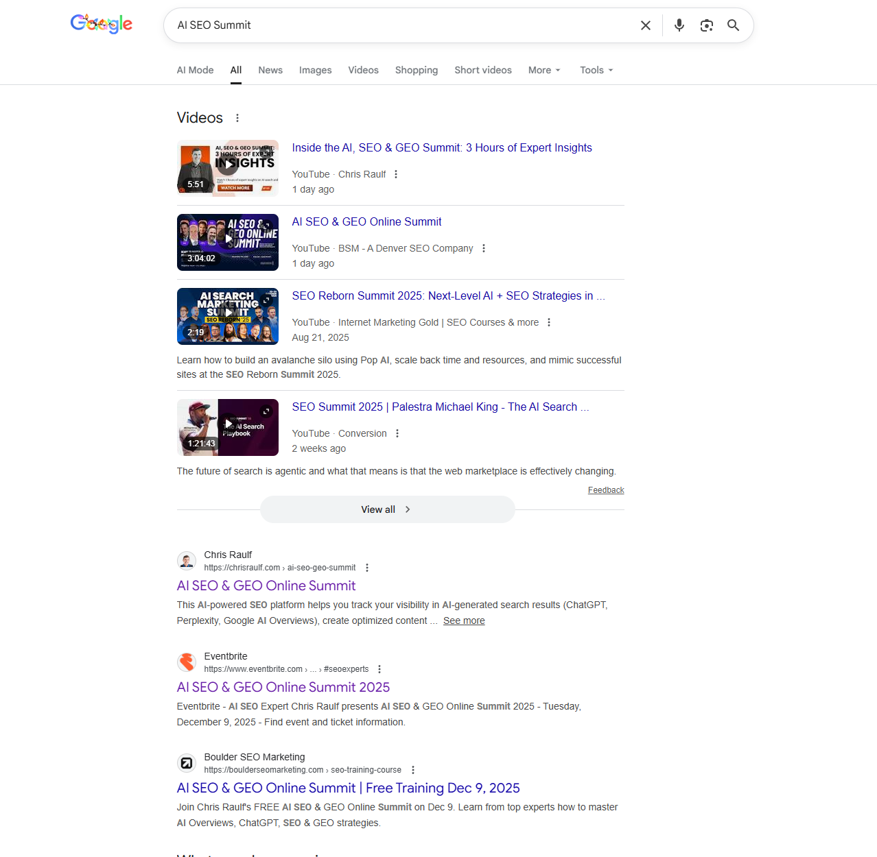 AI SEO Summit Search Result