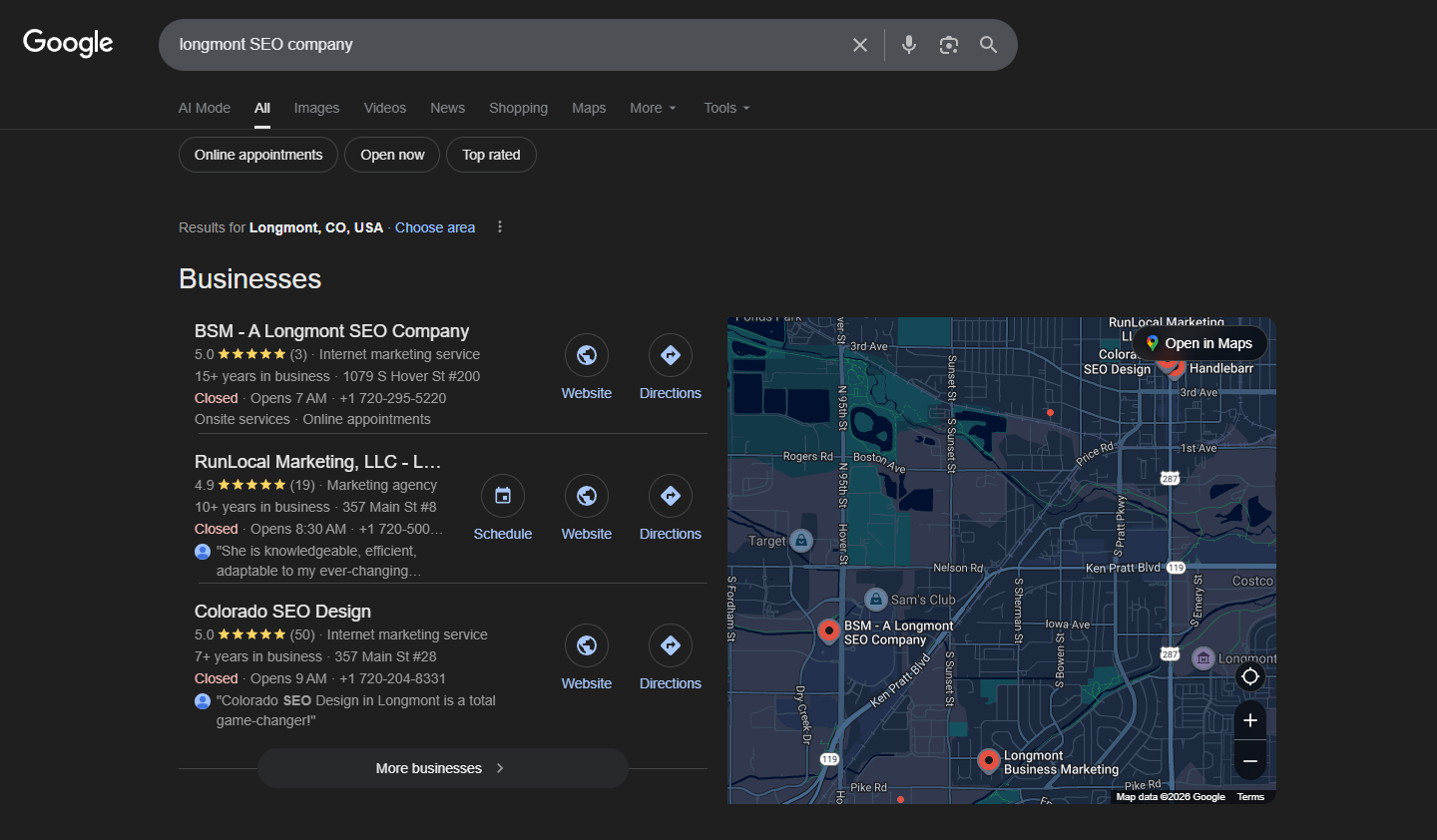 Longmont Seo Map pack